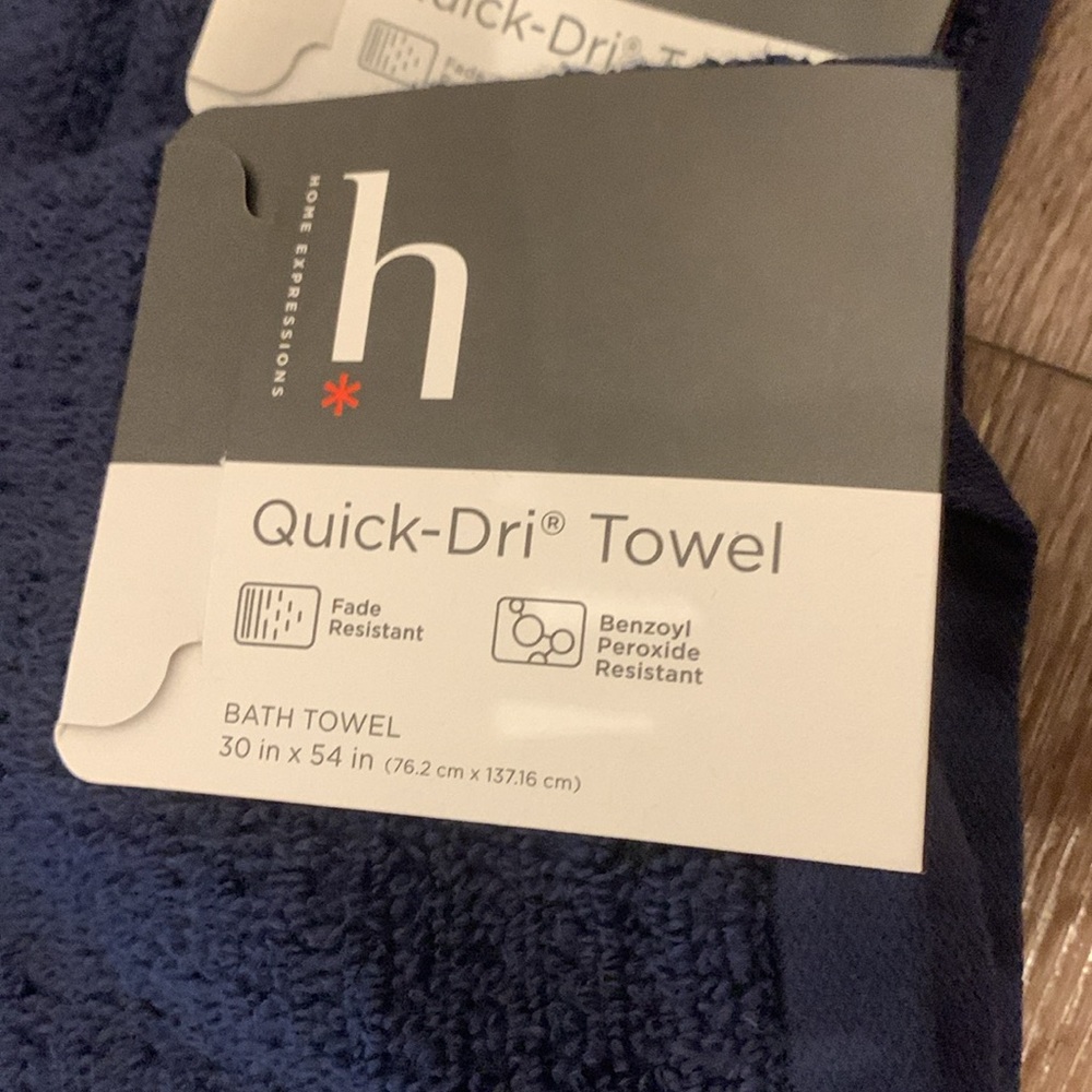 Home Expressions Quick Dry Navy Blue Bath Towels. Set of 3. New! - Picture 2 of 2